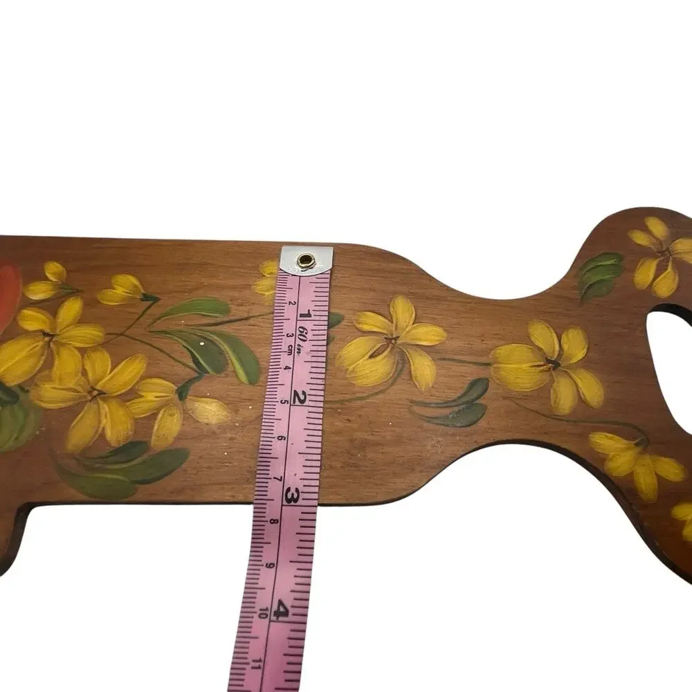 Wooden Key Yellow Flowers Hand Painted Norwegian Folk Art ROSEMALING Signed Shay